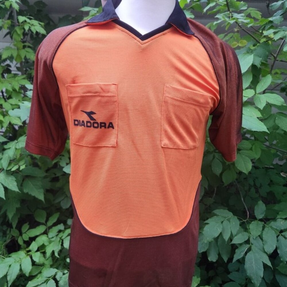 Vintage Diadora Med Referee Soccer Jersey Shirt Orange‎ Brown Short Sleeve Mens